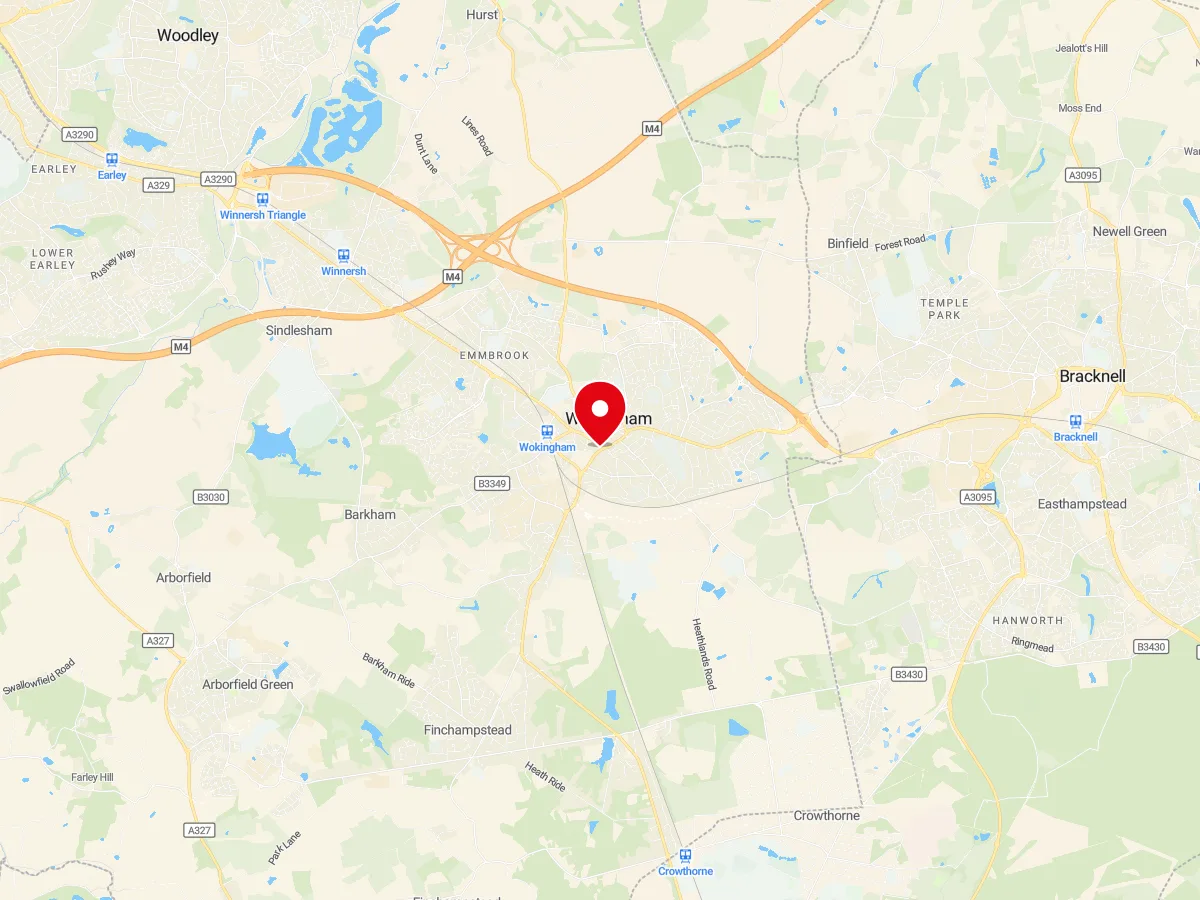 Map of Wokingham, Berkshire — MyCarGlass mobile windscreen replacement and repair service area