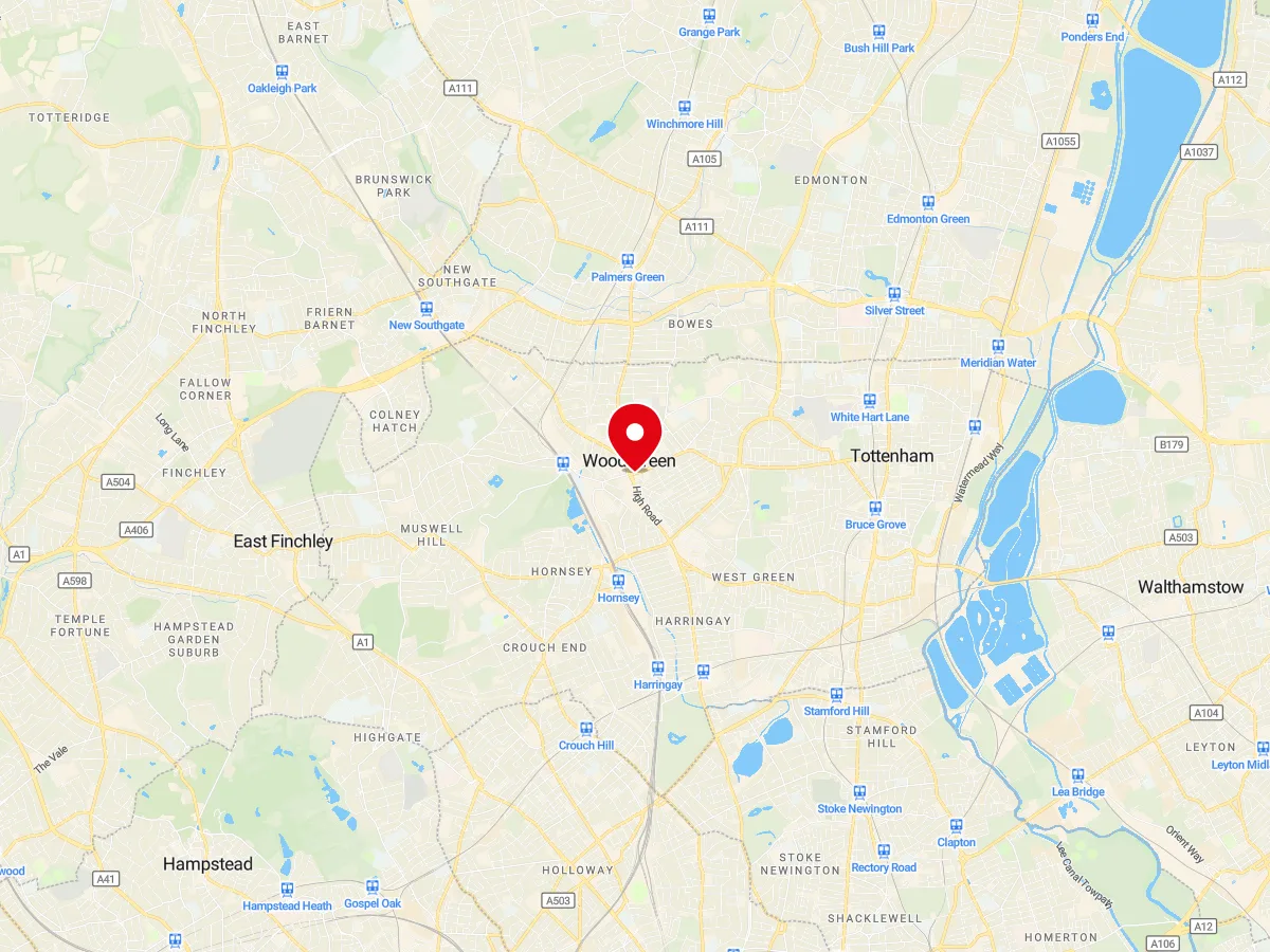 Map of Wood Green, North London — MyCarGlass mobile windscreen replacement and repair service area