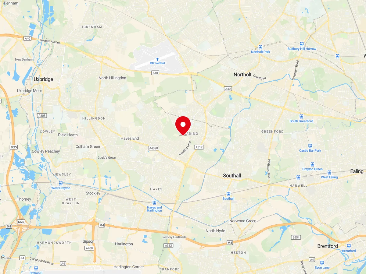 Map of Yeading, Hillingdon/Middlesex — MyCarGlass mobile windscreen replacement and repair service area